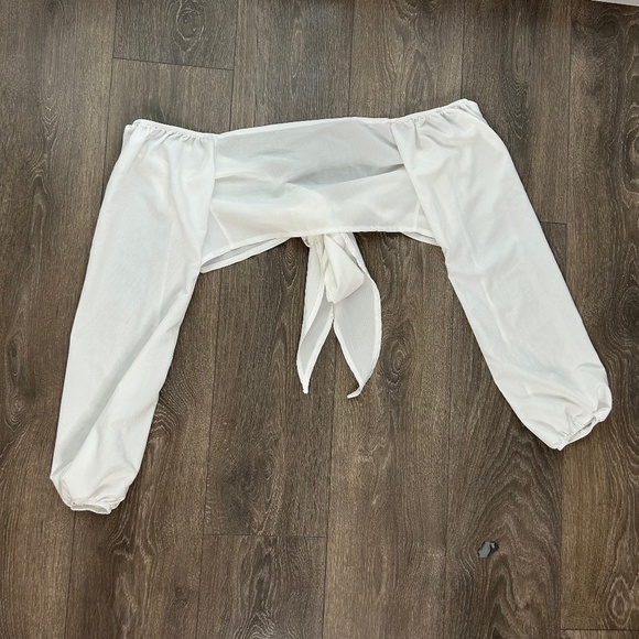 Women’s Blouse Top Cropped Wrap Tie up Off the shoulders Long Sleeve White Sz S - Picture 3 of 12
